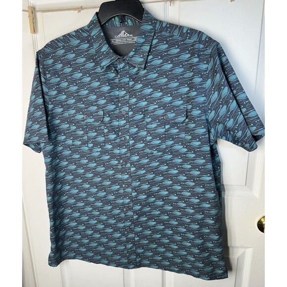 Croft and Barrow Quick Dry shirt Men's XL Fishing Pole and Net Themed Polyester - Picture 1 of 9